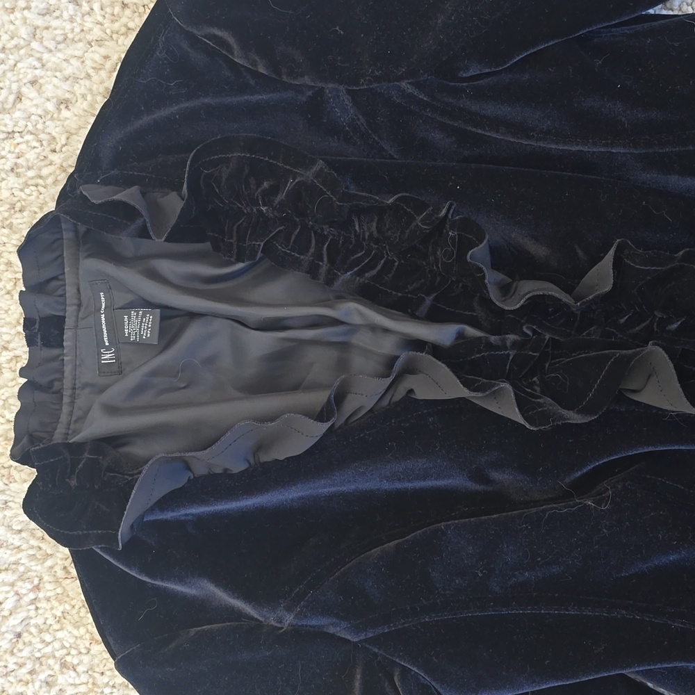 Inc Black Velvet Zippered Blazer Medium - Picture 3 of 10